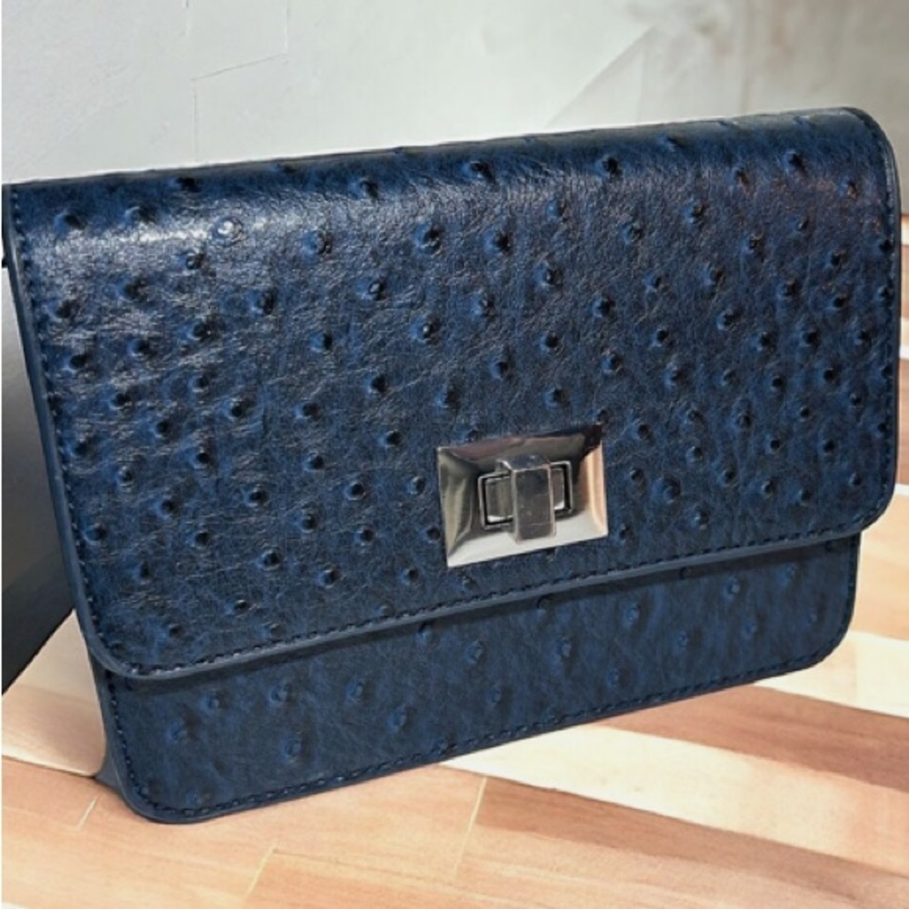 Banana Republic Navy faux Ostrich leather purse/ crossbody with chain strap.